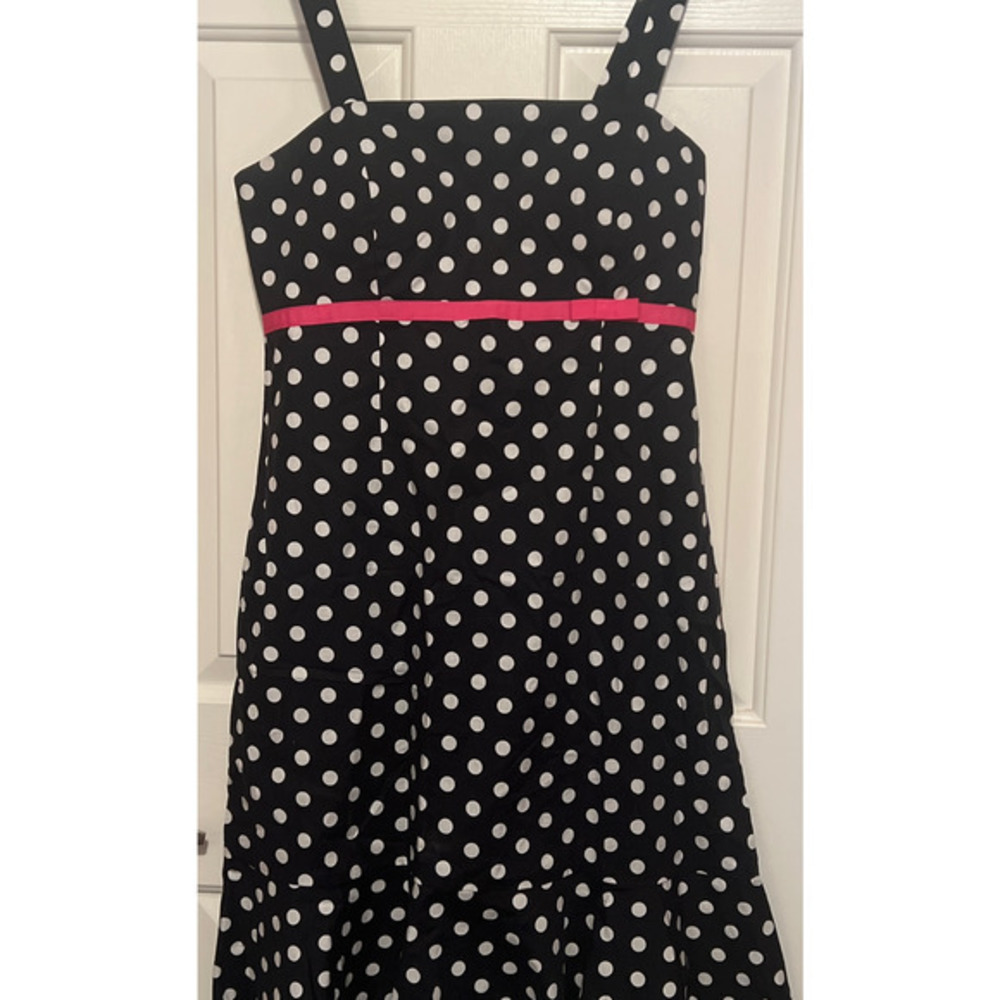 R & K Originals Women's Black White Dot Dress Size 10 35"‎ Long x 18" Pit to Pit